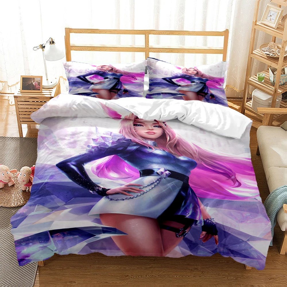 

LOL KDA Print Three Piece Bedding Set Fashion Article Children or Adults for Beds Quilt Covers Pillowcases Bedding Set Gift