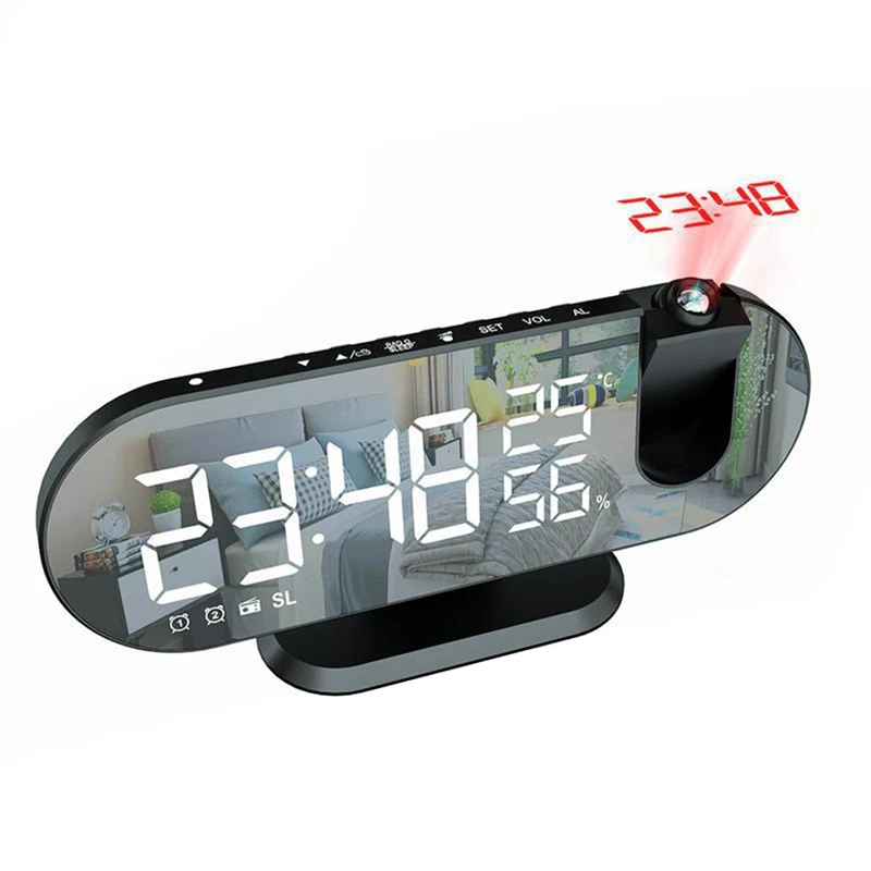 

Цифровой будильник с проекцией, черные часы-будильник для спальни, проектор времени с FM-радио, прикроватные часы, 1 шт.