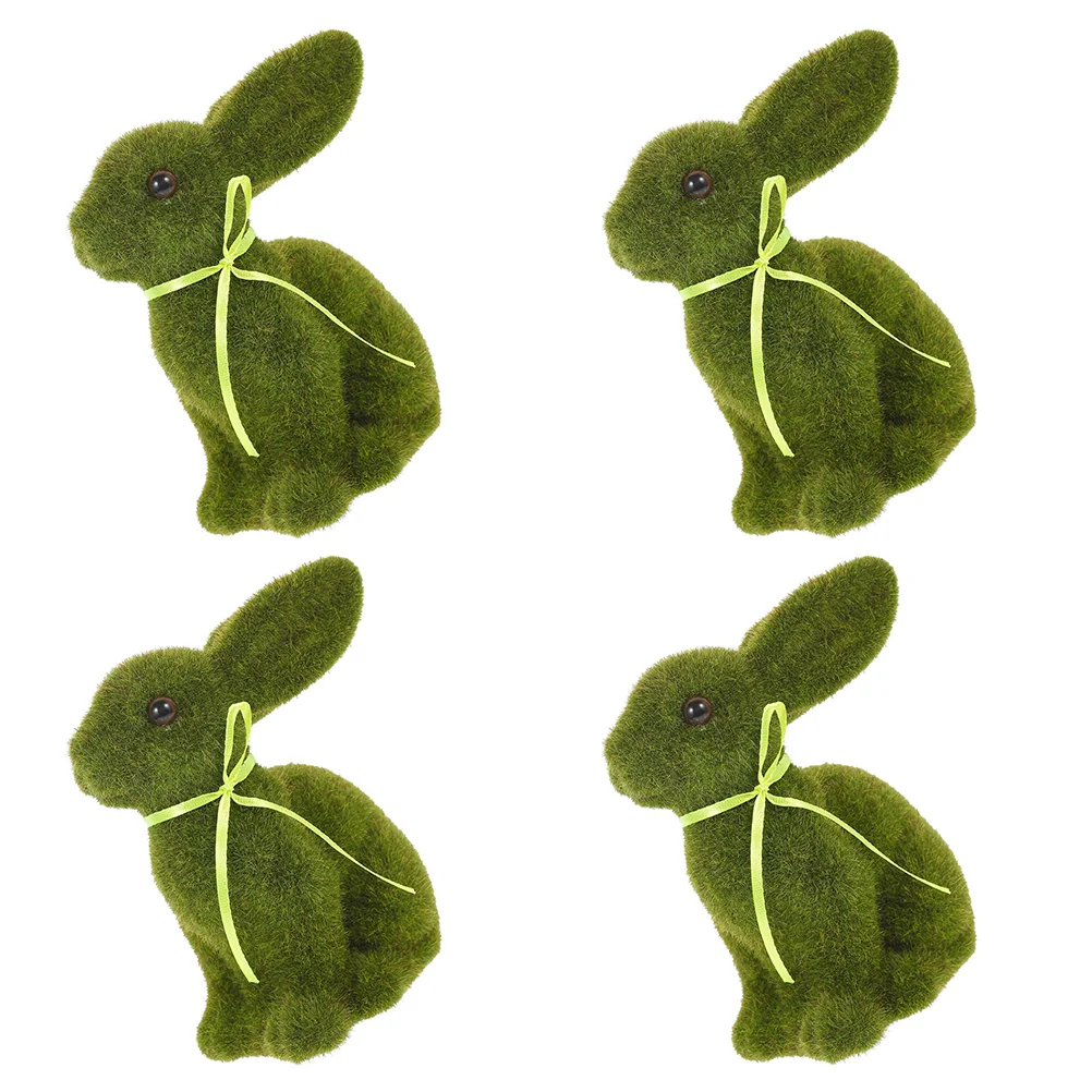 

4pcs Artificial Easter Flocked Rabbit Decor Decorative Flocked Bunny Desktop Crafts