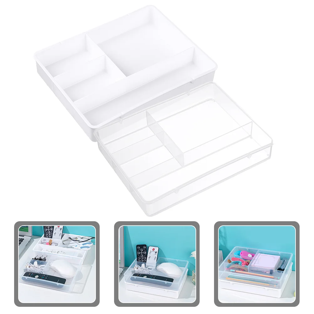 

2 Pcs Compartment Storage Box Desk Organizers Brushes Drawers Plastic Cosmetics Cutlery Makeup Holder Table Pen Sundries