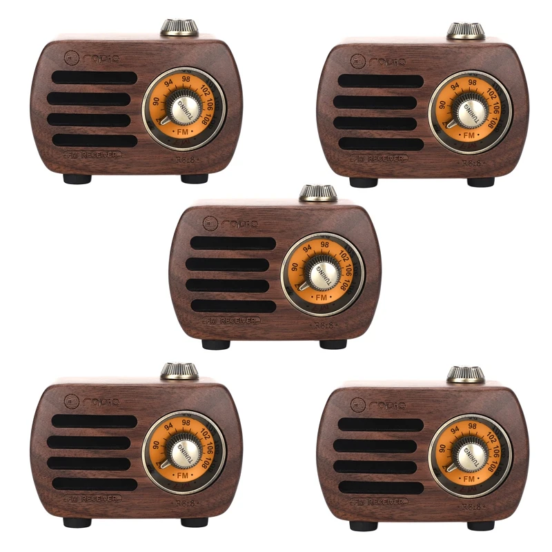 

AYHF-5X Mini Vintage Retro Wood FM SD MP3 Bluetooth Transistor Rechargeable Radio With Speaker, R818(Walnut Wood)