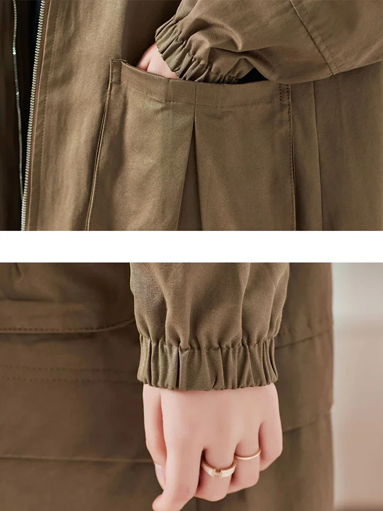 Куртка-карго Женская средней длины с капюшоном повседневный свободный тренчкот