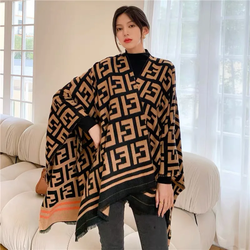 

Korean Autumn Winter New Double Sided Imitation Cashmere Scarf Simple Letter E Warm Large Shawl Women Y2K Clothing Decoration