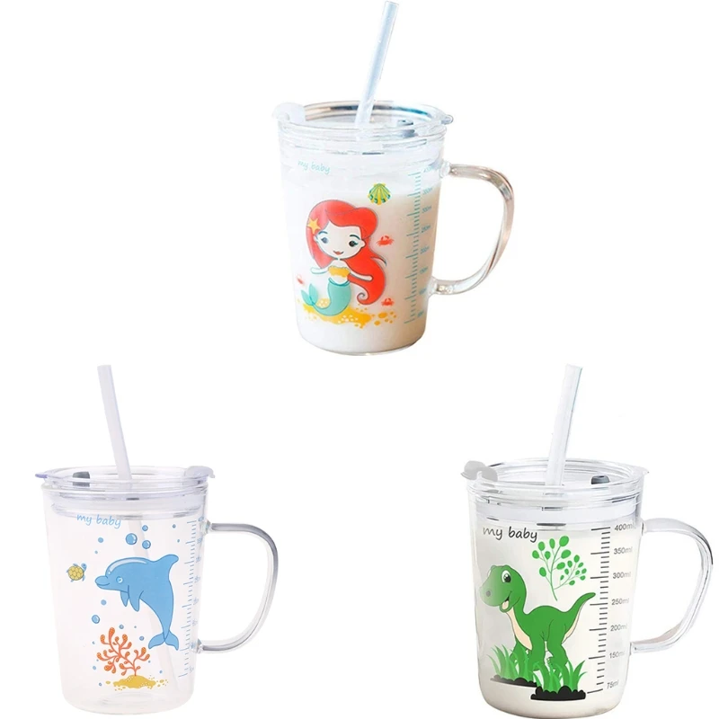 

Glass Tumbler Milk Cup Children Cute Cartoon Juice Cup with Straw Glass Cup