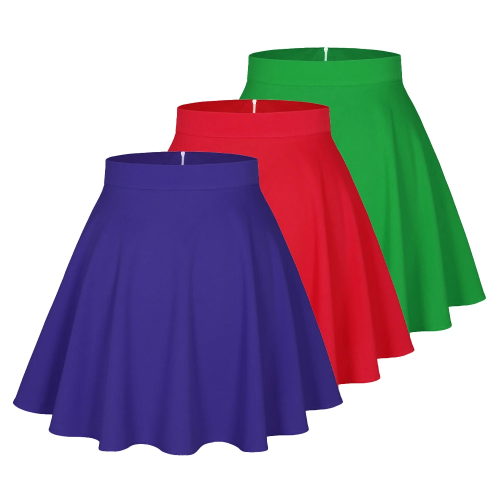 

Мини-юбка женская однотонная трапециевидная, черная, красная, синяя