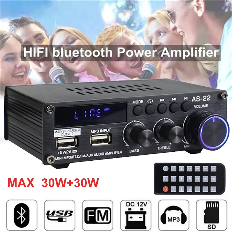 

12 В Bluetooth Автомобильный домашний усилитель мощности HIFI усилитель звука с дистанционным управлением (вилка США/ЕС)