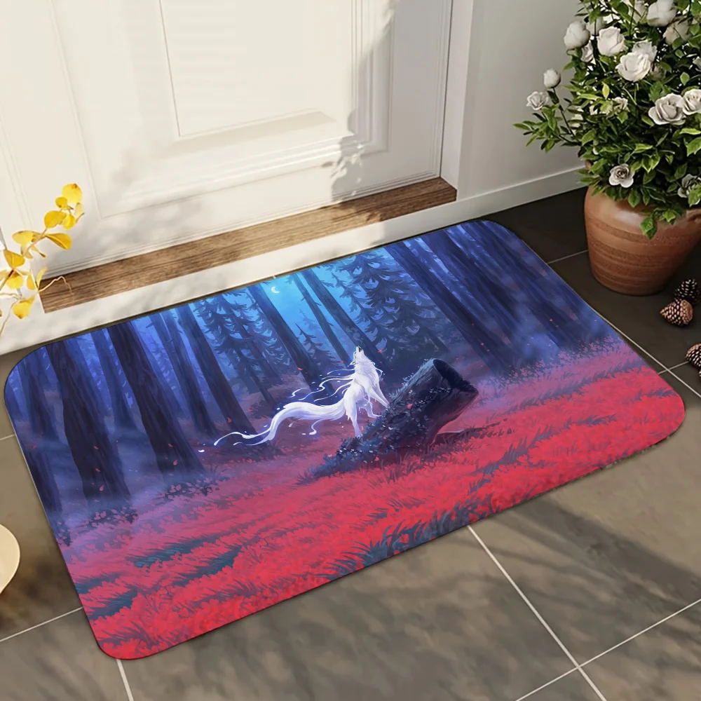 Коврик Для Пола Wolf King White Fang Противоскользящий Ванной Прямоугольный Домашний