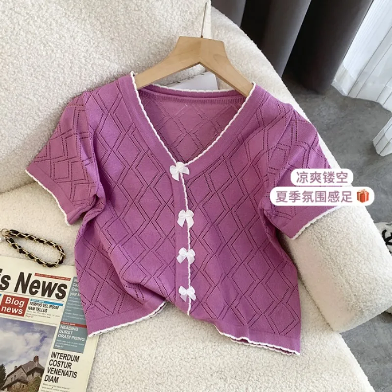 

Женский трикотажный кардиган из вискозы, с коротким рукавом и V-образным вырезом