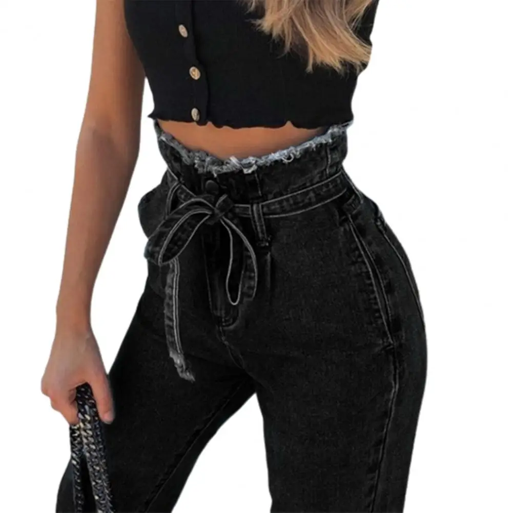 2023 Vintage Jeans Women Waist Belt Cotton High Waist Denim Pants for Women Long Trousers Office Lady Jeans