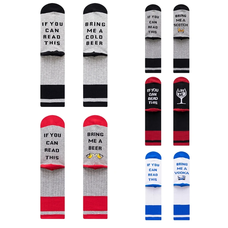 

Men Women Novelty Contrast Color Striped Crew Socks Funny Saying If You Can Read This Bring Me Beer Wine Vodka Cotton Gifts 37JB