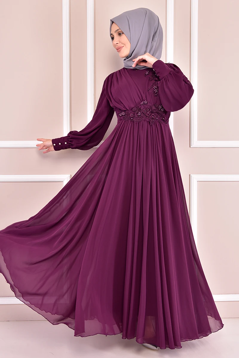 Подробное платье Guipur, мусульманская женская одежда, сшитая Женская Abaya, платье из Турции, магазин мусульманских хиджабов, KBR14742