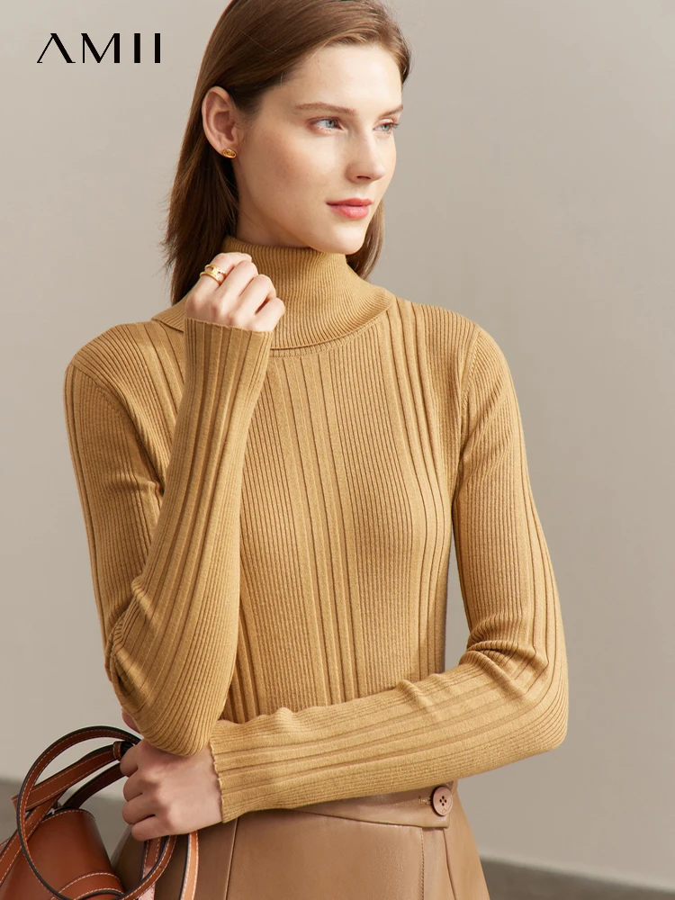 

AMII Minimalism Sweater Women 2022 Winter New Turtleneck Slim Casual Temperament Commuter Fashion Knitted Pullover Tops 12241252