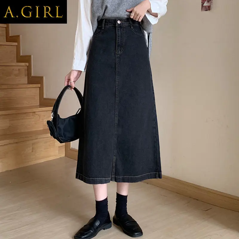 

A GIRLS Skirts Women Black 5XL Streetwear Empire Solid Casual Denim All-match Ulzzang Stylish Popular College Girls Autumn Summe