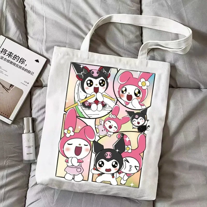 Женская сумка Холщовая Сумка через плечо Kawaii Anime Kuromi Melody Cinnamoroll Keroppi 35x4 0 см Женские