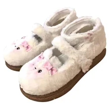 Zapatos bonitos de invierno Kawaii Lamb Lolita plataforma de felpa cálida cabeza redonda mujer chica japonesa dibujos animados Anime calzado suave 2022