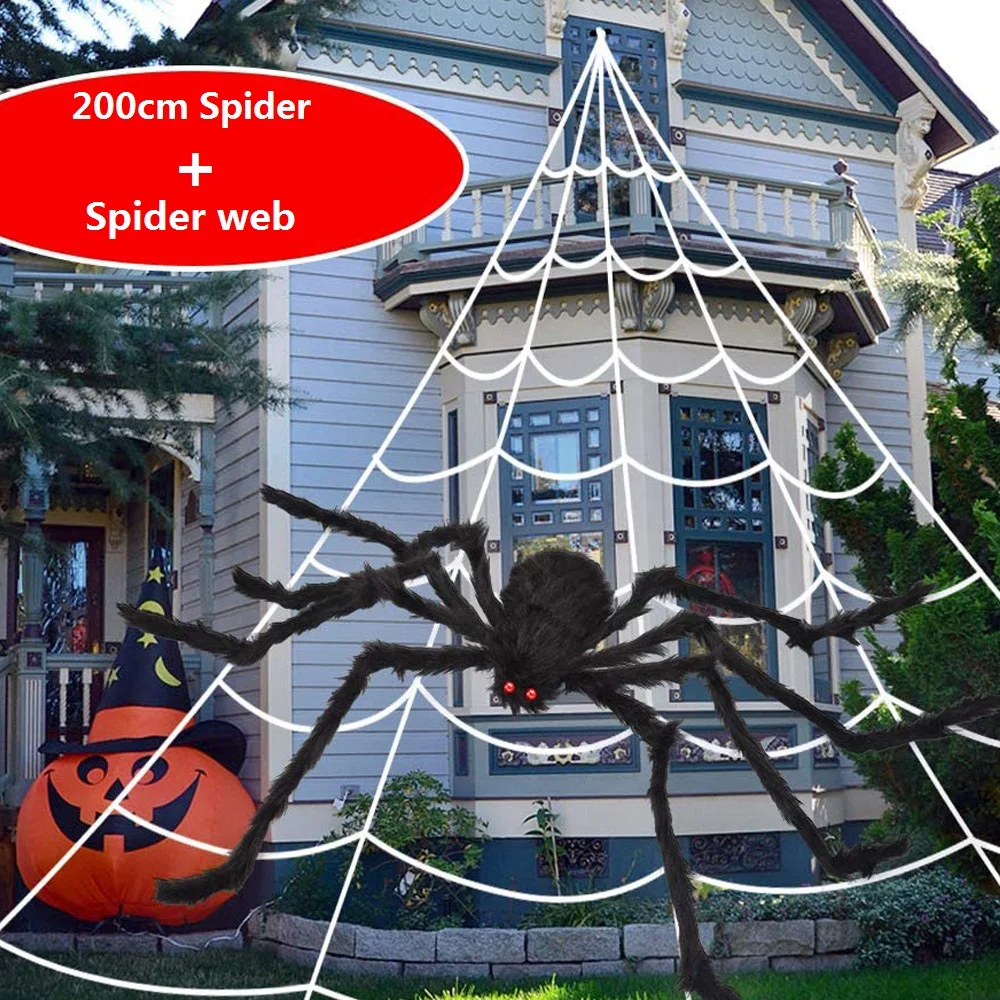 

125cm/150cm/200cm Horror Giant Black Plush Spider Halloween Party Decoration Props Haunted Halloween Decorations for Home Party