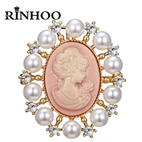 rinhoo crystal rhinestone relief sculpture beauty brooch for women vintage elegant badge figure head portrait lapel pins jewelry