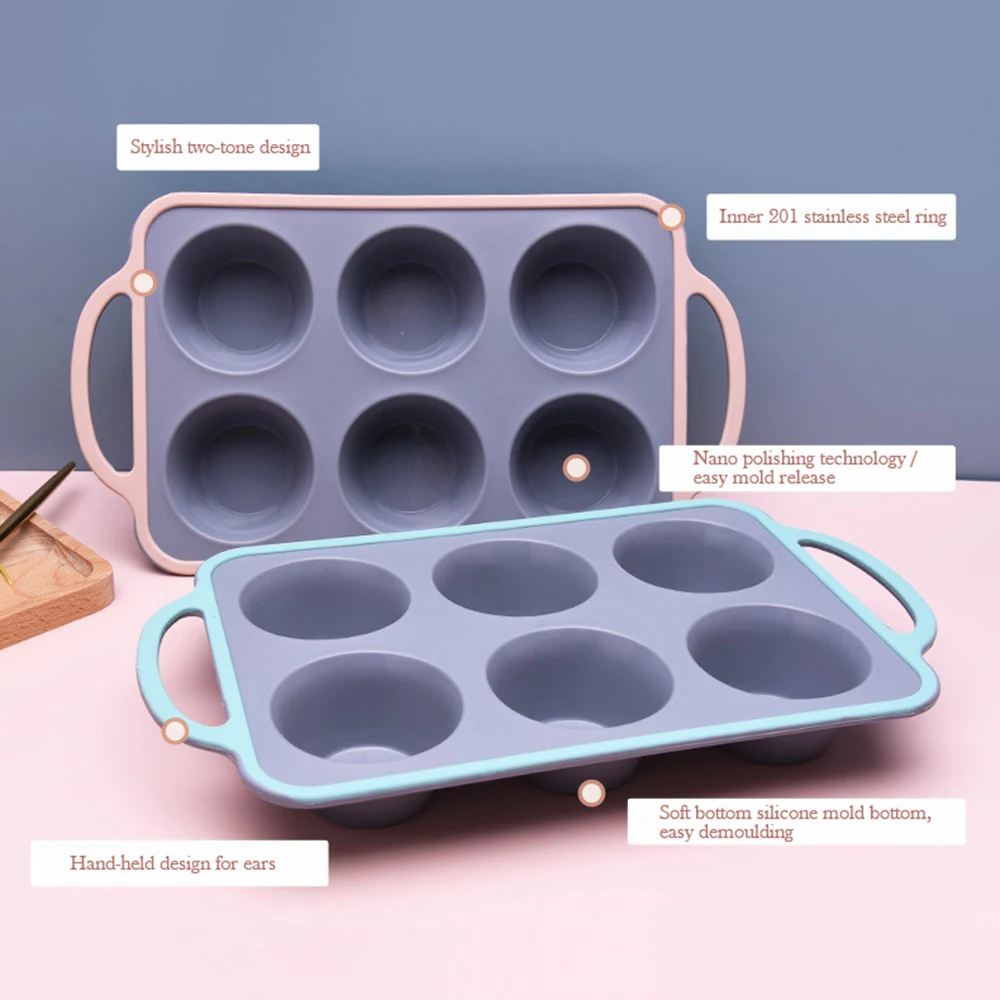 

6 Grid Silicone Muffin Cupcake Baking Mold Non Stick Microwave Mold Tray Effective Kitchen Tools Kitchen Bakeware Cooking Tools