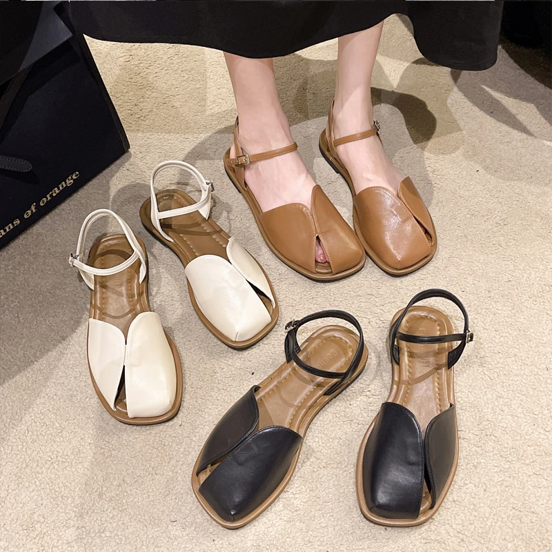 Tulip Sandals Woman Brand Design Floral Bud Shoes Ladies Summer Concise Open Toe Ankle Strap Flat Sandalias De Mujer