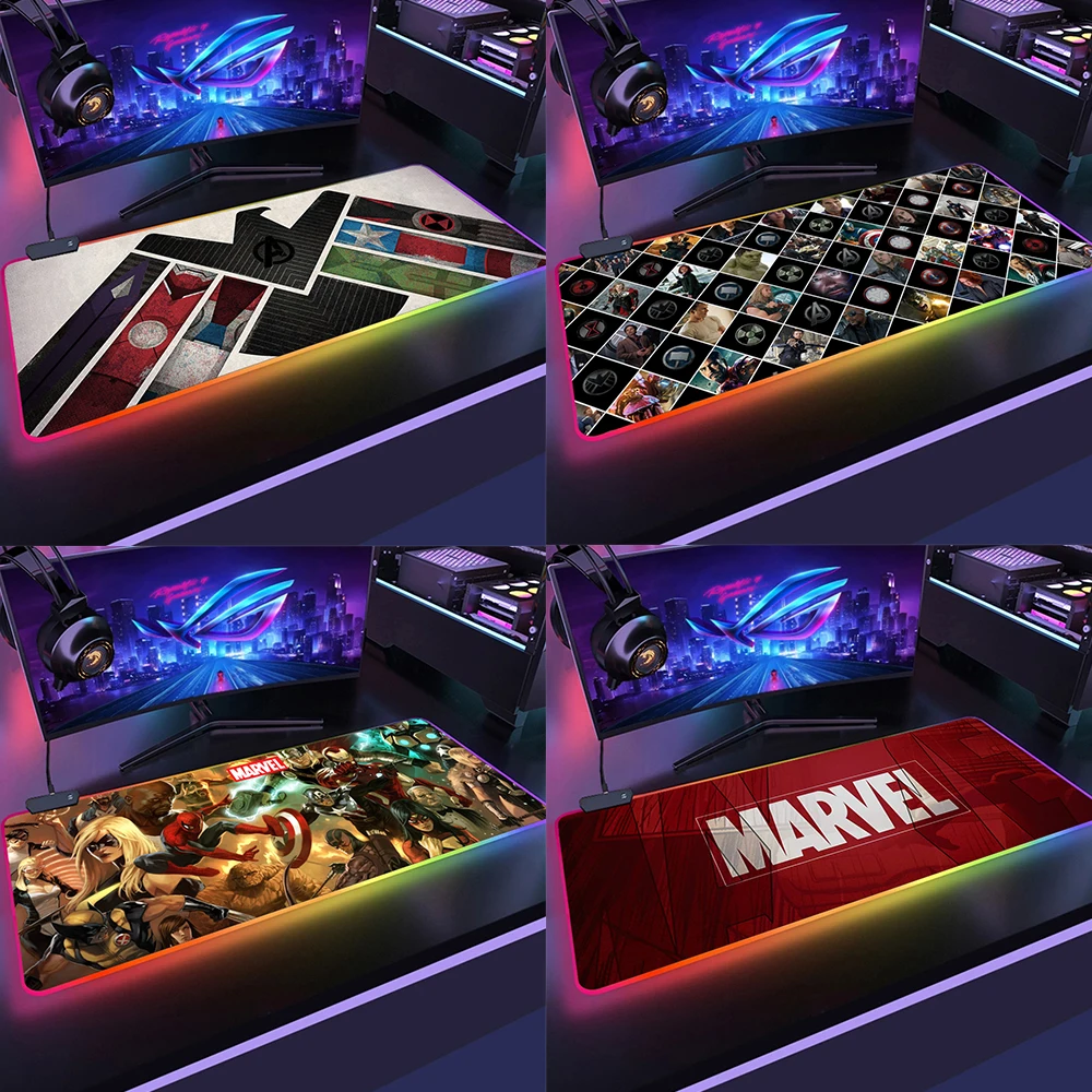 

Большой игровой коврик для мыши RGB Marvell с логотипом, 25x5, коврик для мыши, коврик для клавиатуры, резиновый нескользящий коврик с подсветкой, к...