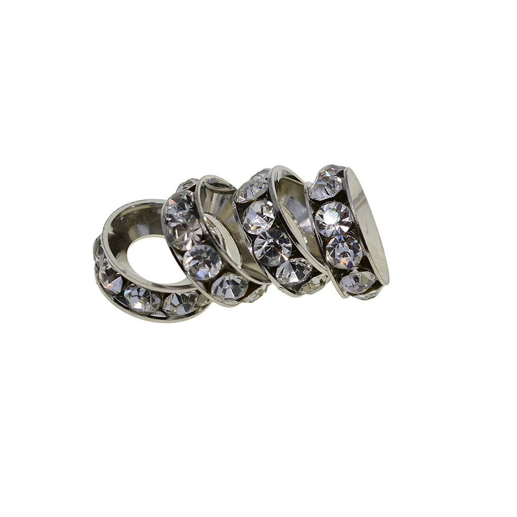 

10pcs Rhinestone CZ stone brass silver plated 7mm large hole spacer European beads for jewelry bangle DIY