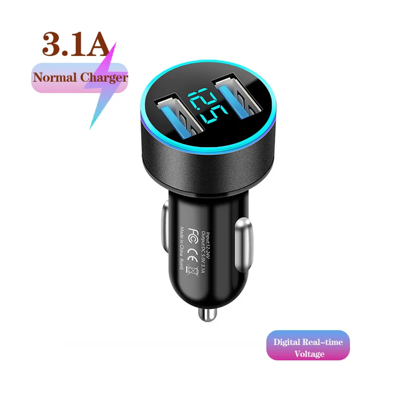 

120 Вт 2-портовое USB цифровое автомобильное зарядное устройство с напряжением в реальном времени QC3.0 автомобильное сверхбыстрое зарядное устройство для телефонов автомобильный адаптер прикуривателя