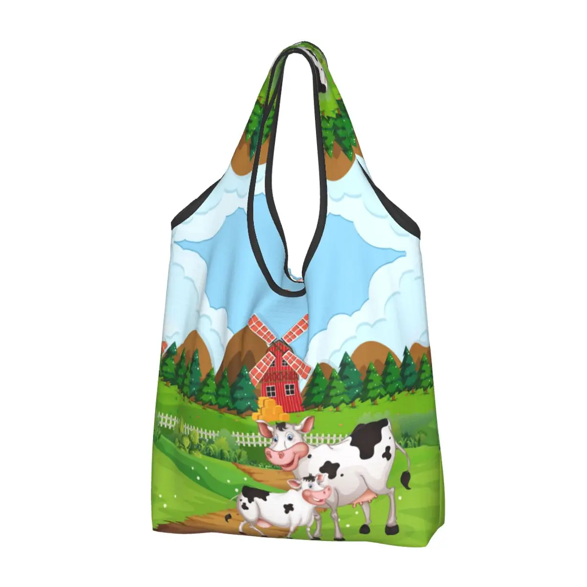 

Funny Cow Print Shopping Tote Bag Portable Anima Skin Texture Groceries Shoulder Shopper Bag