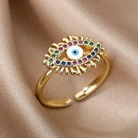 blue crystal evil eye rings for women adjustable stainless steel open finger ring vintage lucky boho jewelry gift bague femme
