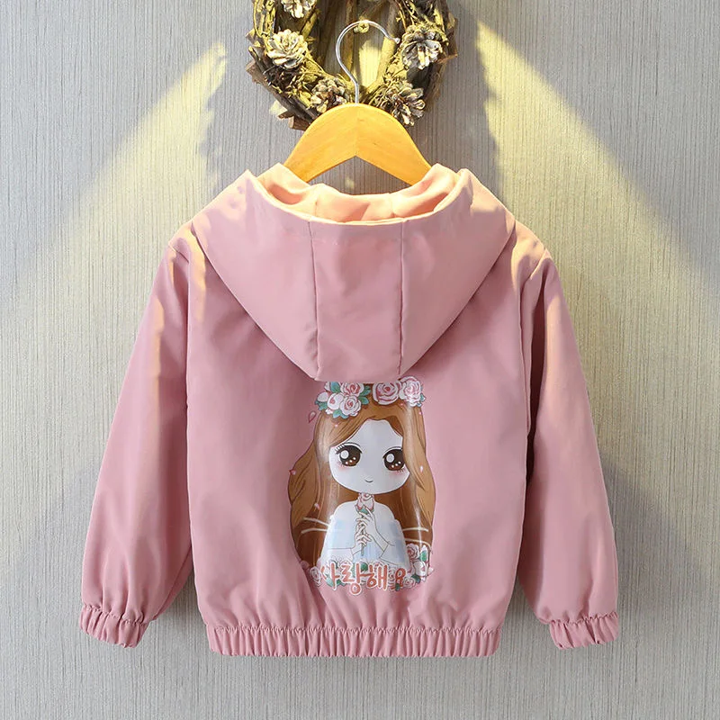 

2-10 Years Girls Jackets Korean Version Spring Autumn Kids Outerwear Hooded Zipper Birthday Gift Casual Coat Children Clothing