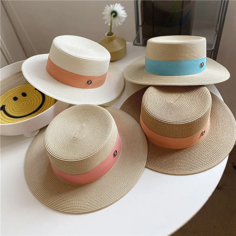 

Straw hat women hit the top flat brim R standard straw hat summer travel vacation seaside sun hat fashion elegant summer hat