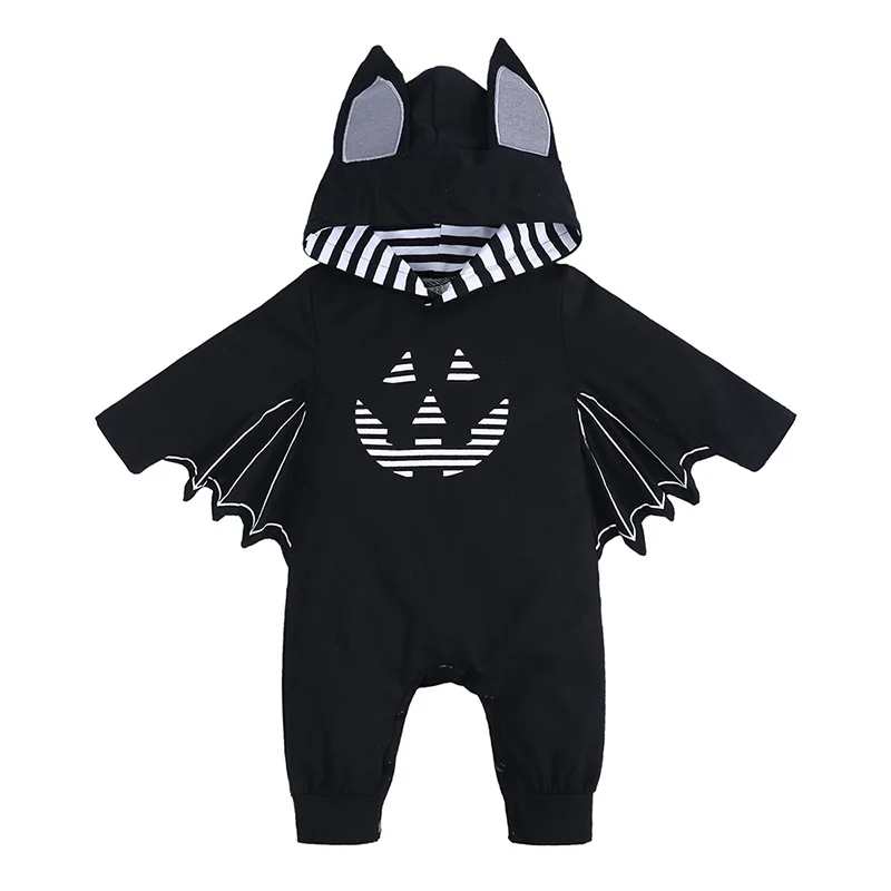 

Cartoon Bat Halloween Baby Romper Cosplay Costume Cotton Hooded Black Toddler Outfit Kids Jumpsuits Infant Clothes
