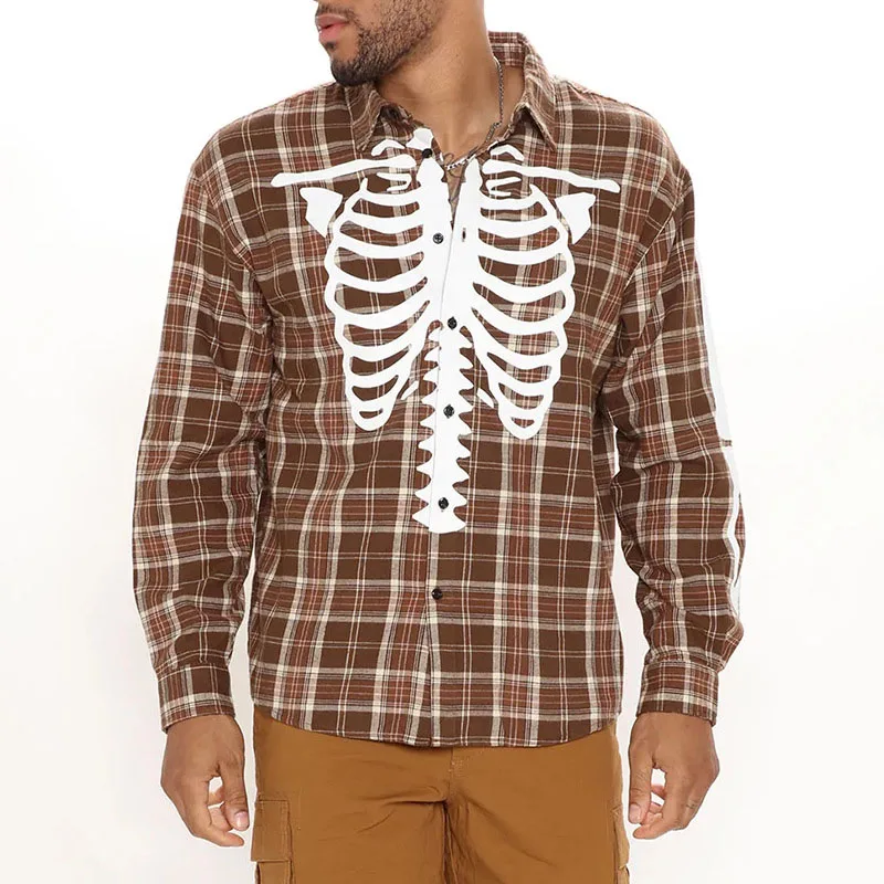 

Мужская Повседневная рубашка в клетку, кардиган с отложным воротником, длинными рукавами и пуговицами, осень 2022