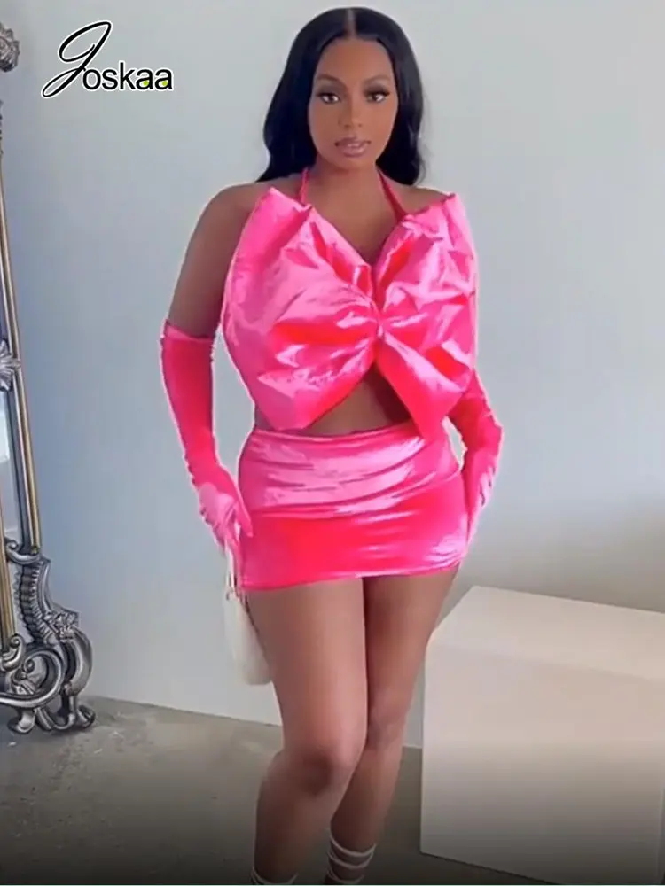 

Joskaa/однотонные Топы без бретелек с бантом на шнуровке, жилет с запахом на груди и мини-юбка, подходящие перчатки, женские костюмы, весна 2023, вечерние Клубные костюмы