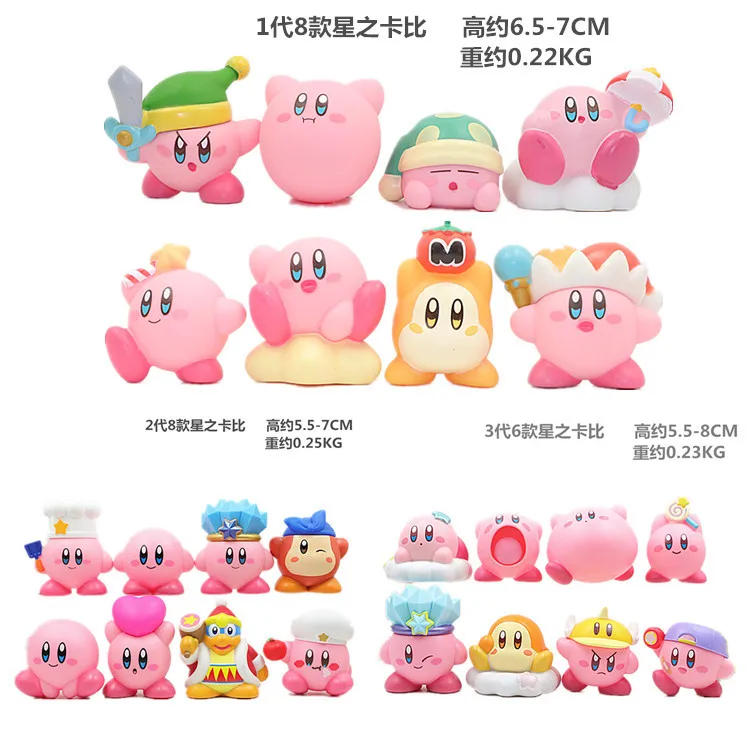 

8Pcs Set Kirby Anime Games Keychain Pendant Kawaii Cartoon Pink Kirby Action Figure Dolls Toys Kids Birthday Cake Decorated