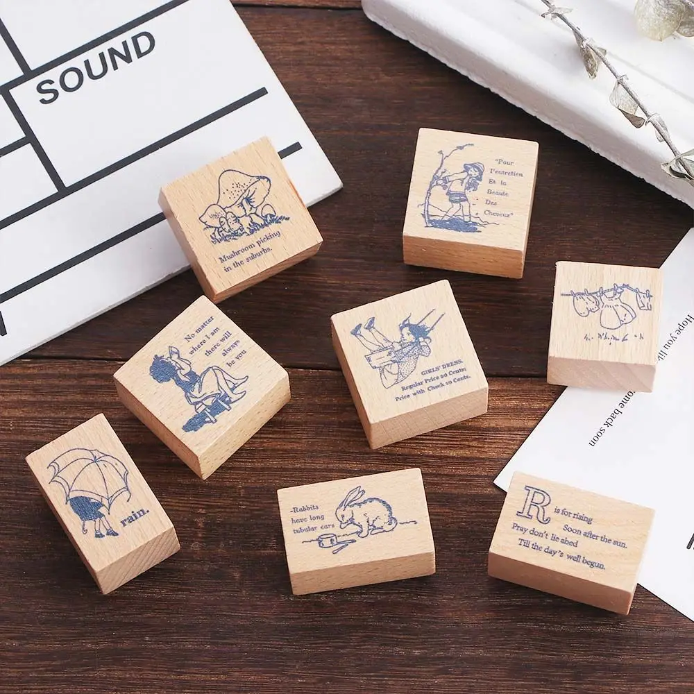 

Wooden Rubber Stamps Vintage Fashion Decoration Stamp Standard Seal DIY Decor Craft Card Making Childhood Story Series Stamp