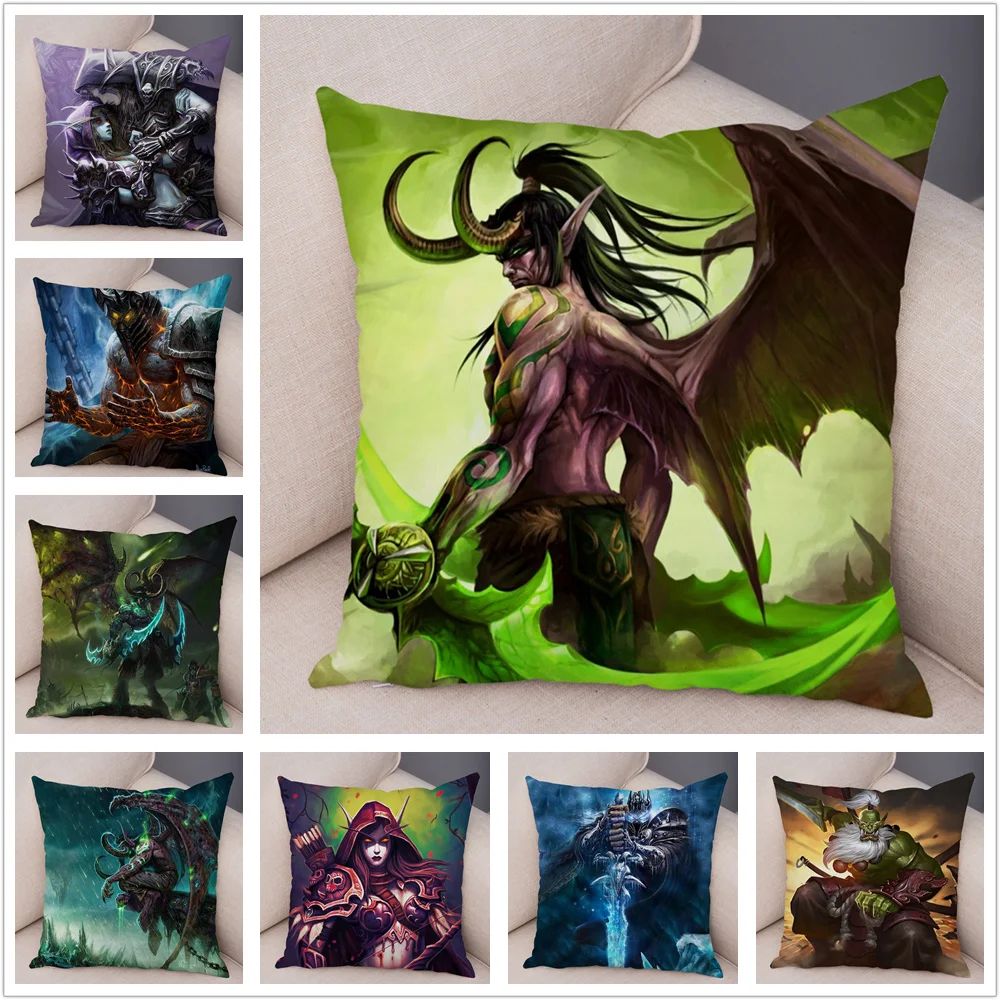 

WOW Illidan Cushion Cover Decor Hot Game Hero Printed Pillow Covers for Sofa Home Pillow case Super Soft Short Plush Pillowcase