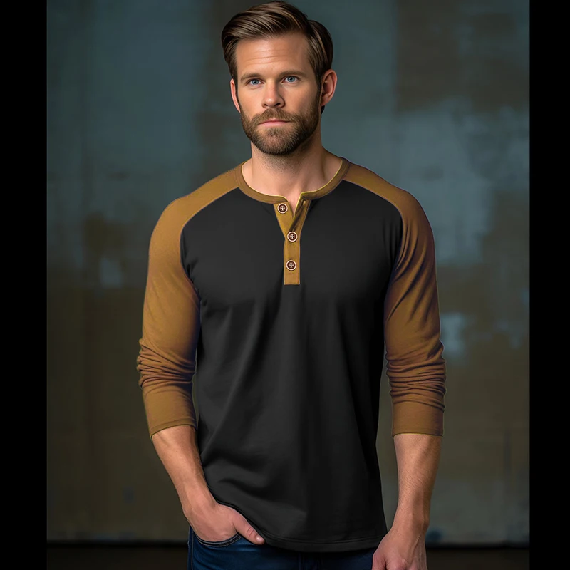 

Мужская однобортная футболка с длинным рукавом, в стиле кэжуал