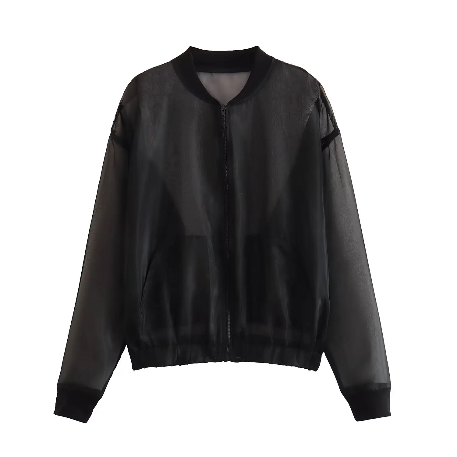 

Женская летняя прозрачная куртка-бомбер с длинным рукавом