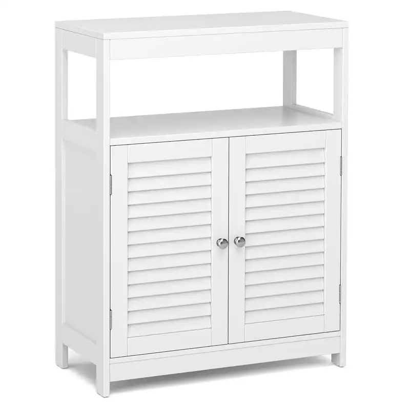 

Floor Cabinet Free Standing Storage Organizer w/ Double Shutter Doors