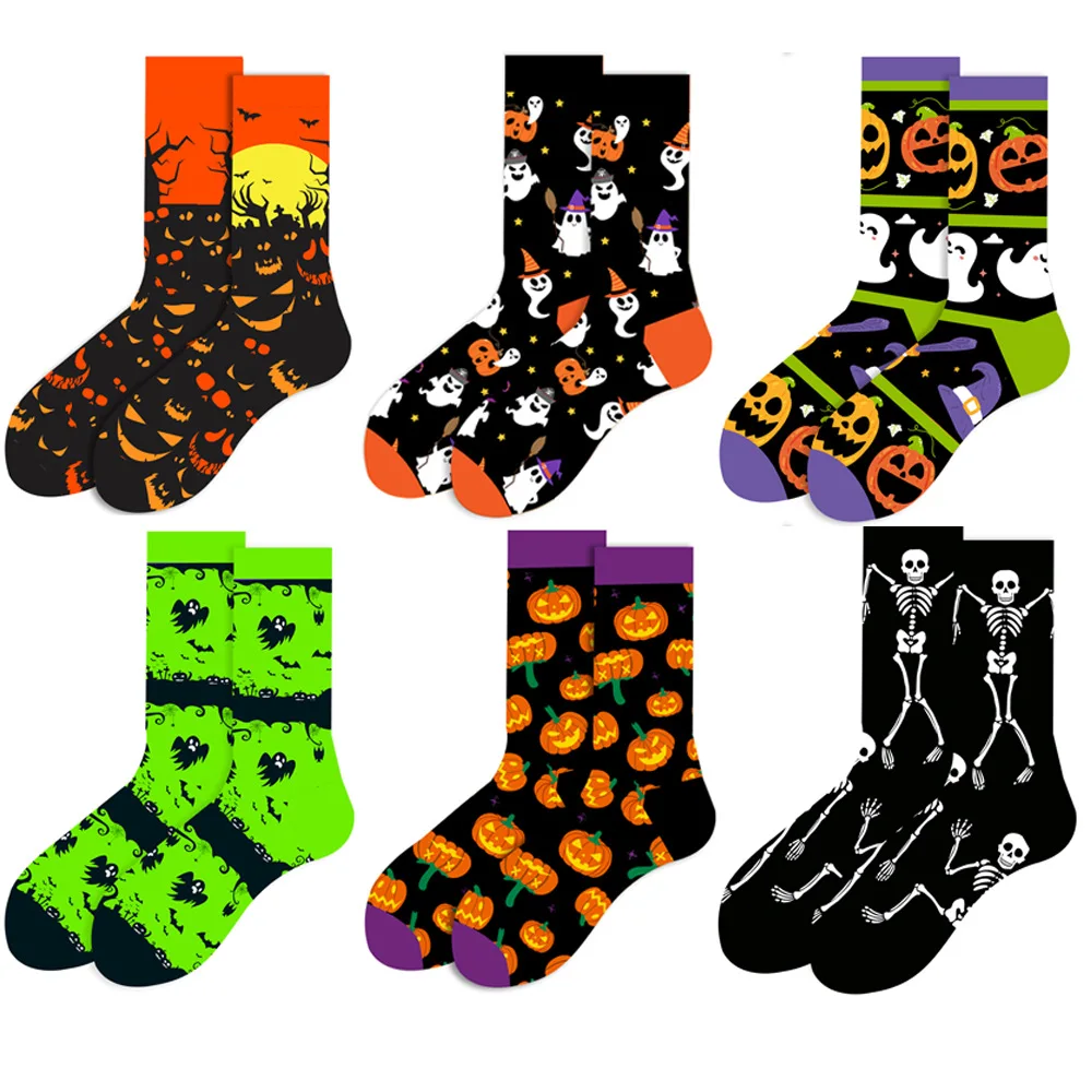 2023 Autumn and Winter New Women's Socks Ghost Pumpkin Socks Skeleton Halloween Medium Sleeve Socks