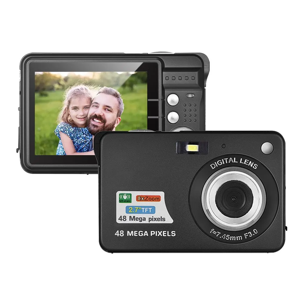 

Portable Digital Camera 48MP 1080P 2.7-inch LCD Screen 8X Zoom Face Detact Smile Capture Carry Bag Wrist Strap for Kids Teens