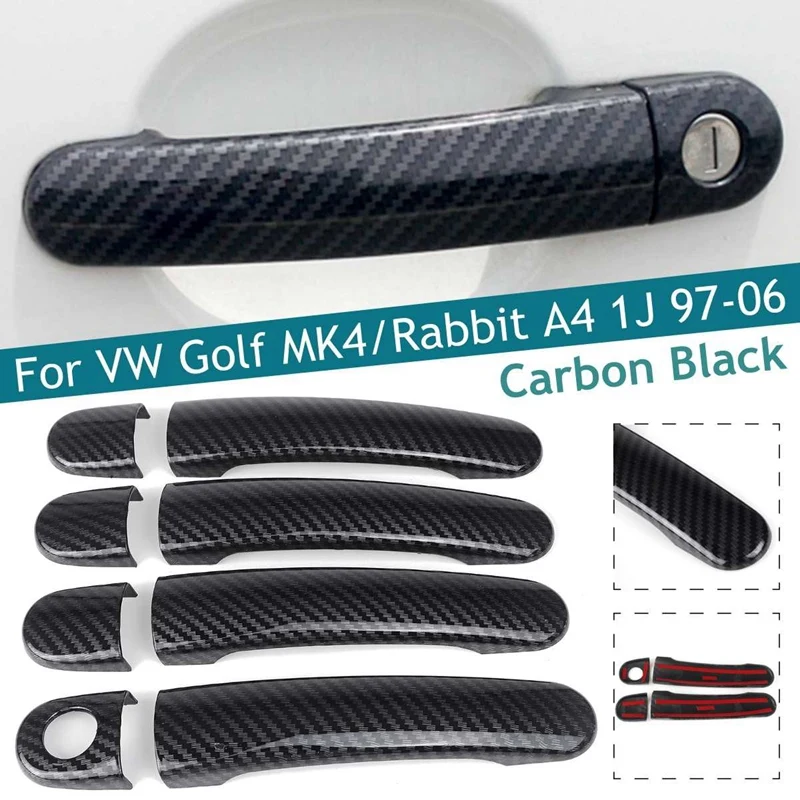 

Чехол для дверной ручки Golf 4 MK4/Rabbit A4 1J 1997-2006, черная отделка для дверной ручки автомобиля из углеродного волокна, чехлы для дверных ручек с 1 о...