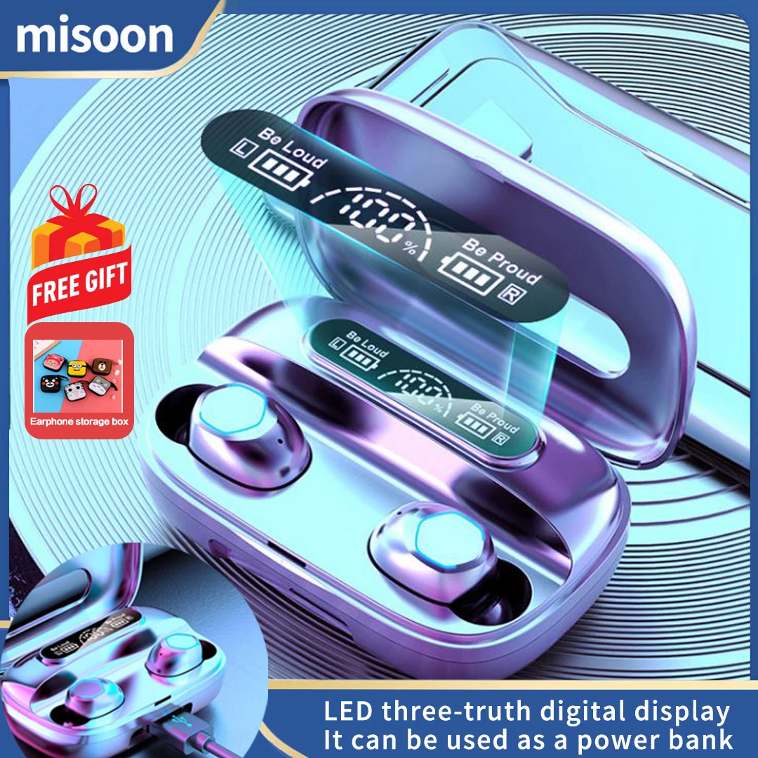 

Bluetooth Earphones 1200mAh Power Bank Charging Box Wireless Headphones Stereo Sports With Display Earbuds Headsets With Mic