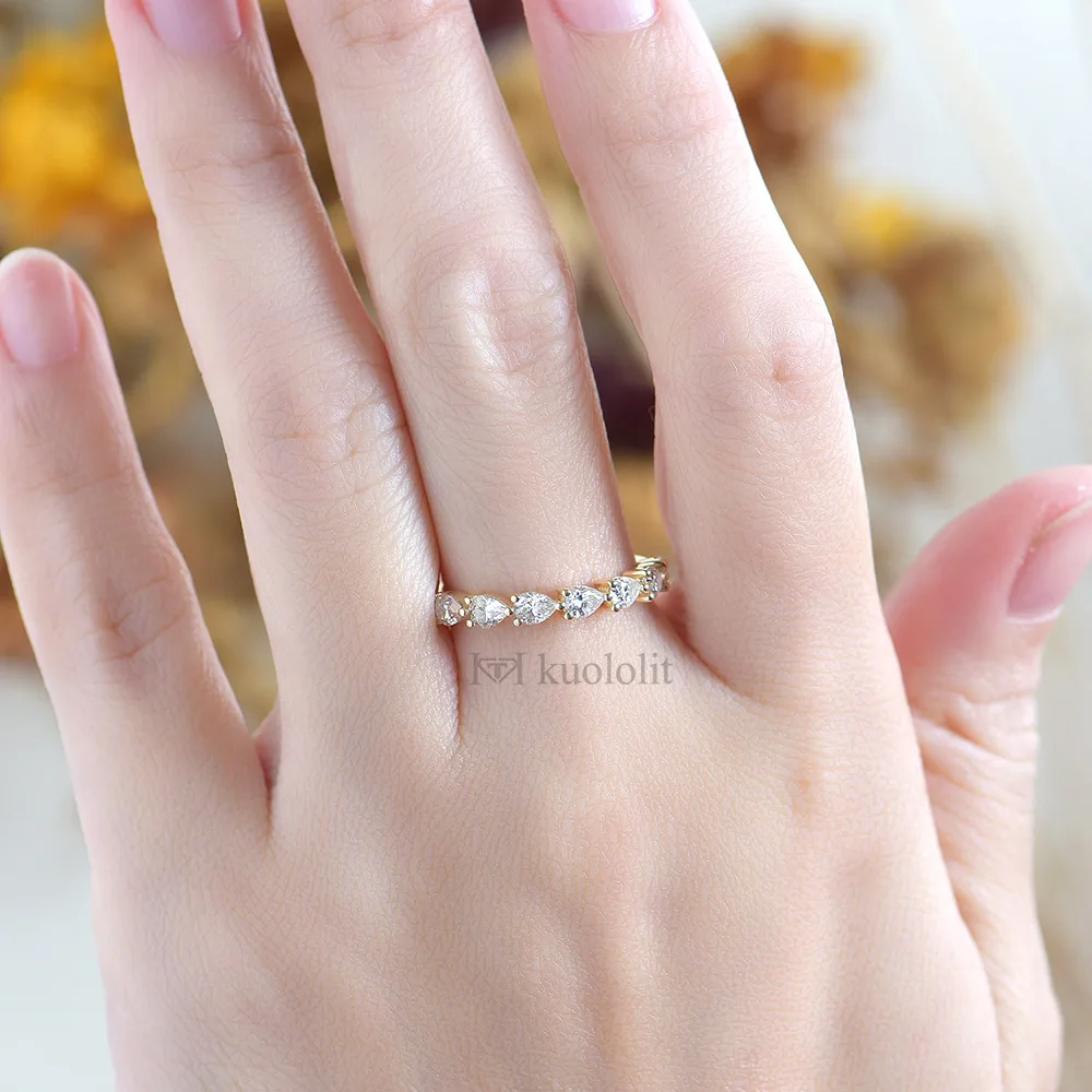 

Kuololit Soild 18K 14K желтое золото 2.1CT Moissanite кольцо для женщин груша Пасьянс подходящая Свадебная Алмазная лента обручальное 2022