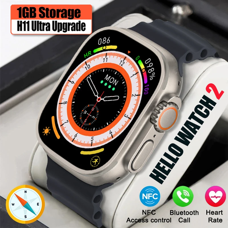 Смарт-часы Hello Watch 2 2,02 дюйма H11 ультра обновленная Мужская серия 8 компас 1 ГБ хранилище часы для мужчин Pk Hello Watch 3 HK8 Pro