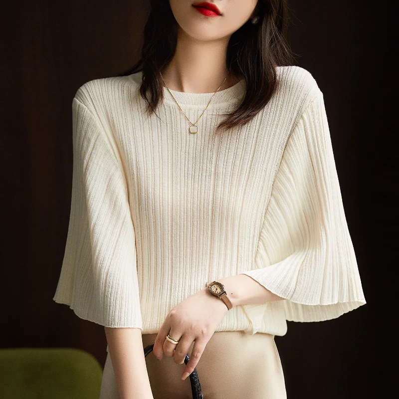 

Loose White Sweet Tops Bat Sleeve Knitted Shirt Fashion Half Sleeve Top for Women Korea Casual Knit Top Blusas Elegant 27618