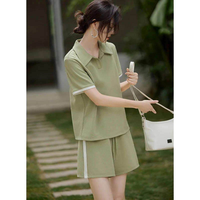 Комплект из 2 предметов повседневные зеленые шорты и свободная футболка с