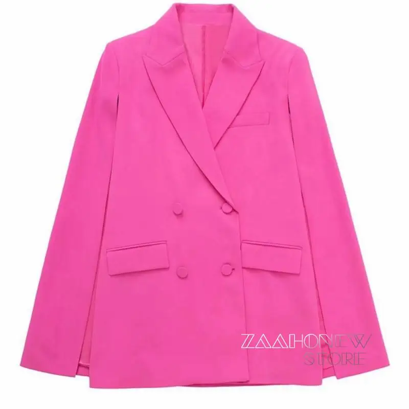 

ZAAHONEW 2022 Spring and Autumn Women Fashion Solid Cape Blazer Coat Female Vintage Notched Collar Pocket Casual Chic Tops