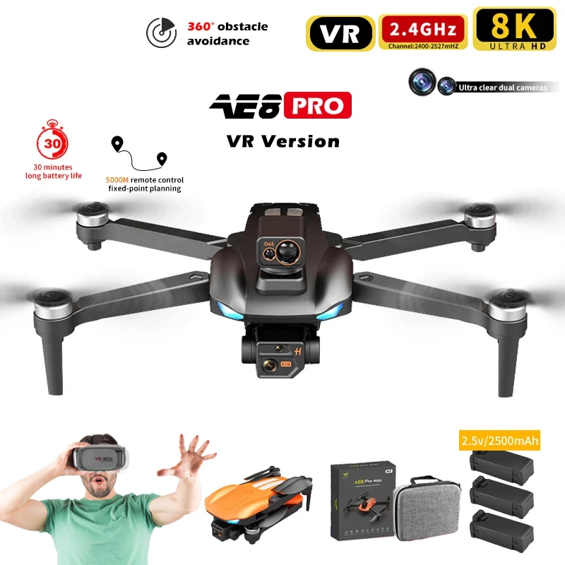 

Keuhz AE8 Pro Max Obstacle Avoidance Drone GPS Positioning Brushless Motor Quadcopter 8K HD Aerial Photography RC Airplane Toy