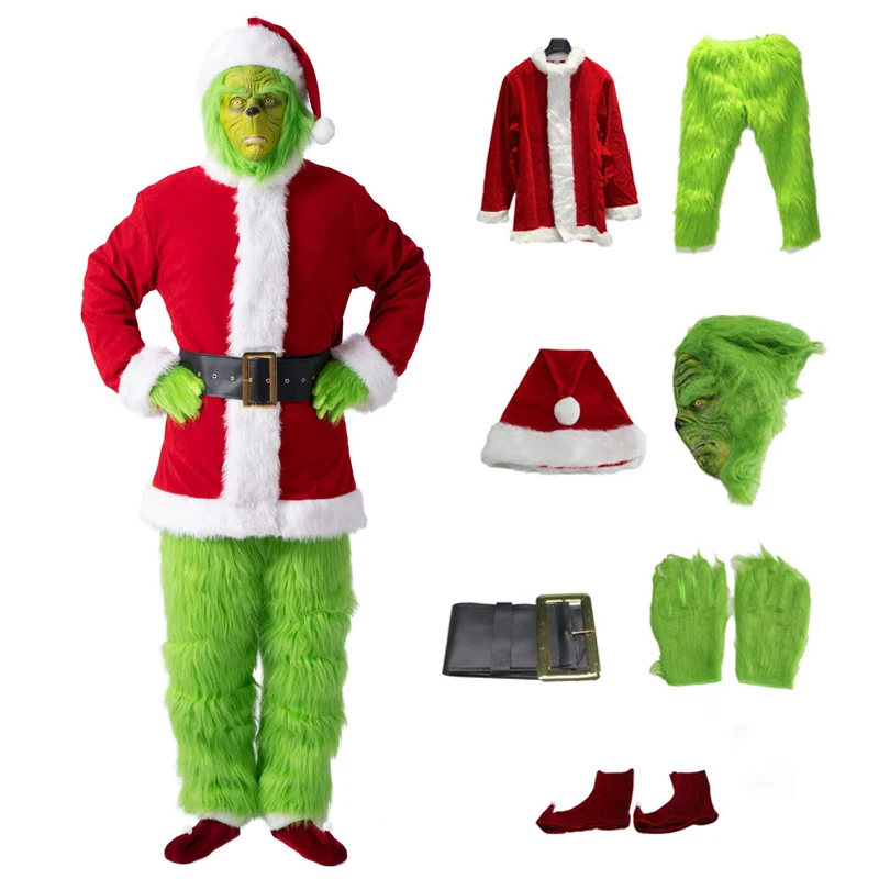 

Holiday Monster Green Christmas Santa Claus Cosplay Costume Adult Unisex Xmas Suit Party Outfit Uniform